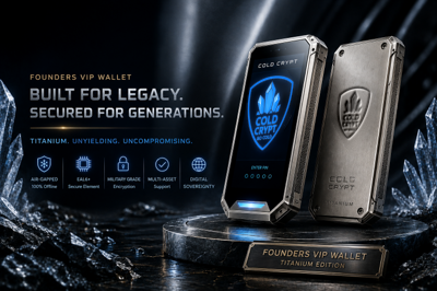 Founders VIP Vault product render showing the titanium edition handheld wallet and rear casing