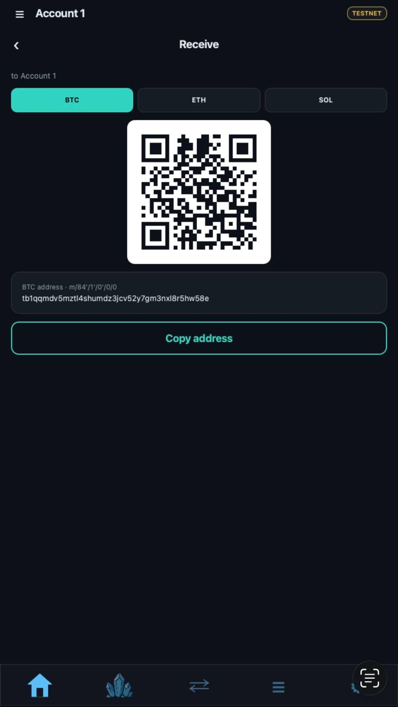 Receive QR screen